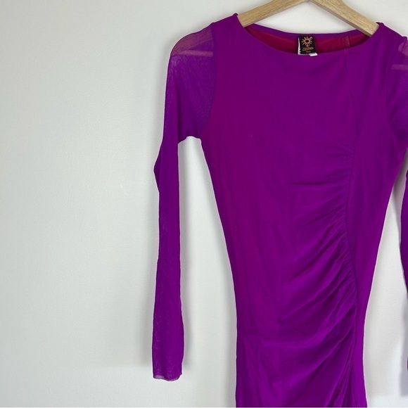 Vintage Y2K Jean Paul Gaultier Soleil Fuschia Mesh Rushed Midi Dress Size M - Picture 9 of 11